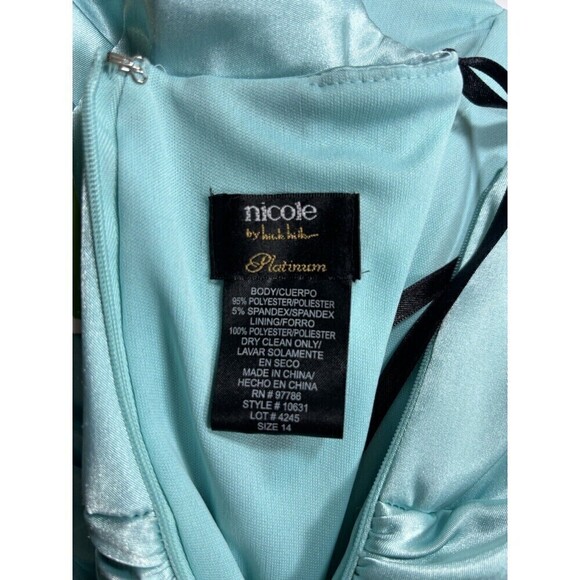 Nicole by Nicole Miller Platinum Formal Dress Gown Aqua Blue 14 Maxi Strapless - Picture 3 of 11